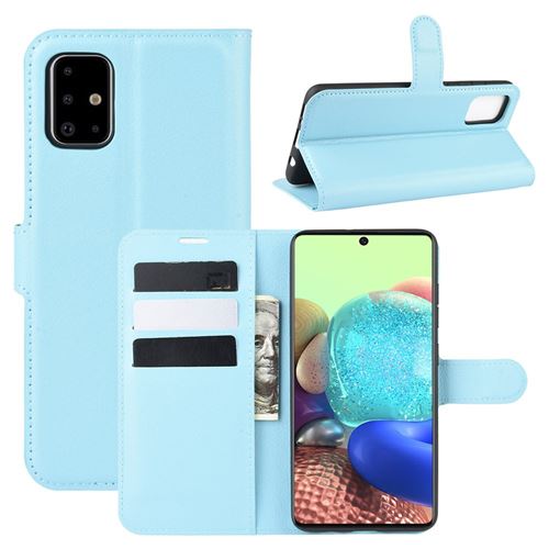 Etui en PU peau de litchi avec support bleu pour votre Samsung Galaxy A71 5G SM-A716