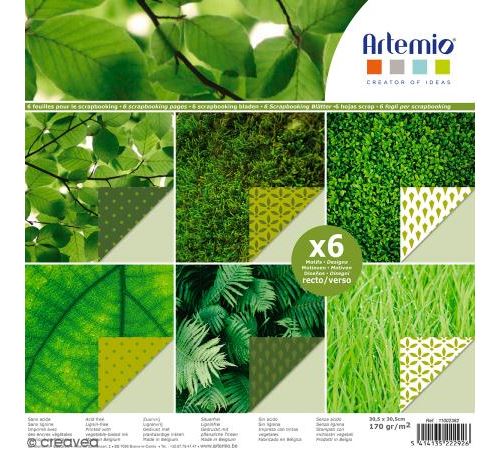Papier scrapbooking Artemio - Vert feuilles - 30,5 x 30,5 cm - 6 feuilles