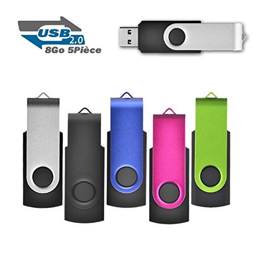 Lot de 5 Clé USB 8Go Stockage Mémoire Flash Rotation Disque Cle USB 2.0 pour Le Stockage, Multicolore