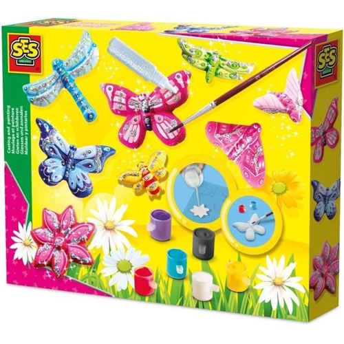 Ses Creative Multicolore Moulage Et Peinture - Papillon Et Paillettes - Figurines En Plâtre