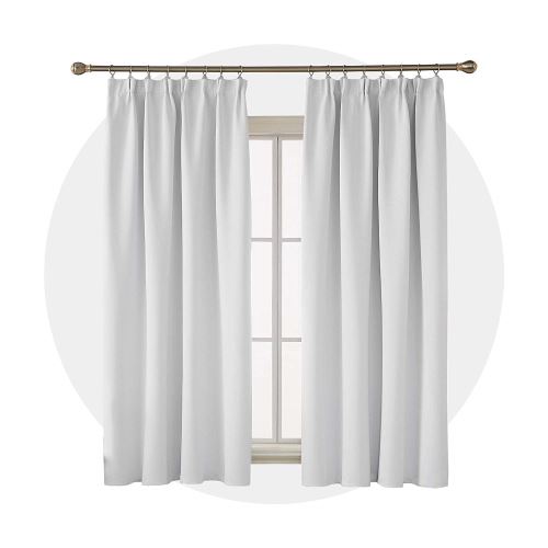 Deconovo Lot de 2 Rideaux Blanc Pâle Gris Occultant Balcon Fenêtre Intérieur Maison Rideau Restaurant Cuisine Salle à Manger Thermique Galon Fronceur 
