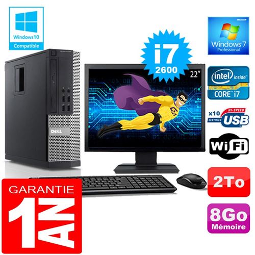 Pc dell 990 sff core i7-2600 ram 8go disque 2 to wifi w7 ecran 22' État correct - Dell reconditionné disponible sur Fnac