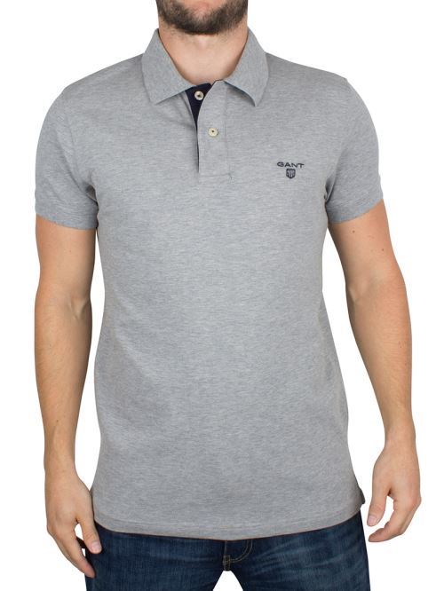 Gant Homme Col contrasté Logo Pique Polo, Gris