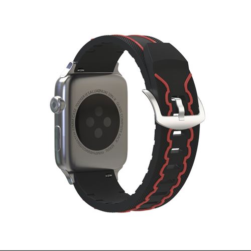 Bracelet en silicone motif flexible noir/rouge pour votre Apple Watch Series 4 44mm/Series 3/2/1 42mm