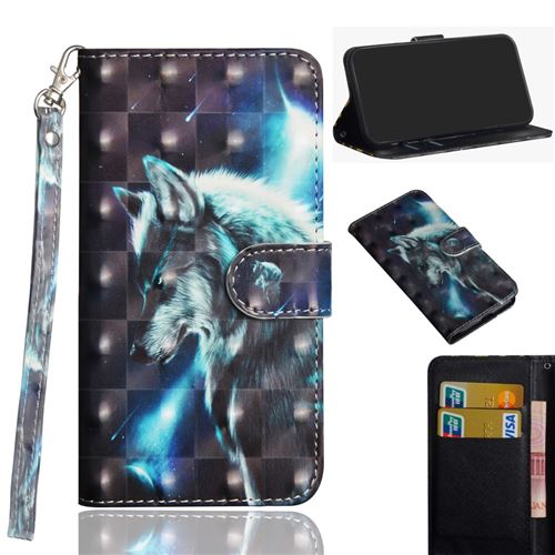 Etui en PU motif décoratif de taches lumineuses loup pour votre Nokia 7.1