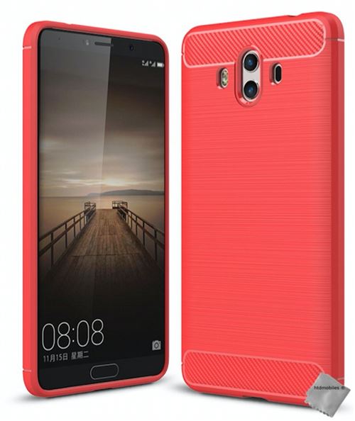 Housse etui coque silicone gel carbone pour Huawei Mate 10 avec verre trempe - ROUGE
