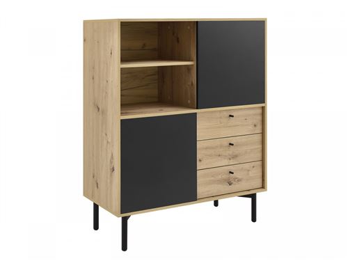 BOBOCHIC Buffet haut 102 cm FOLOW Chêne et Noir