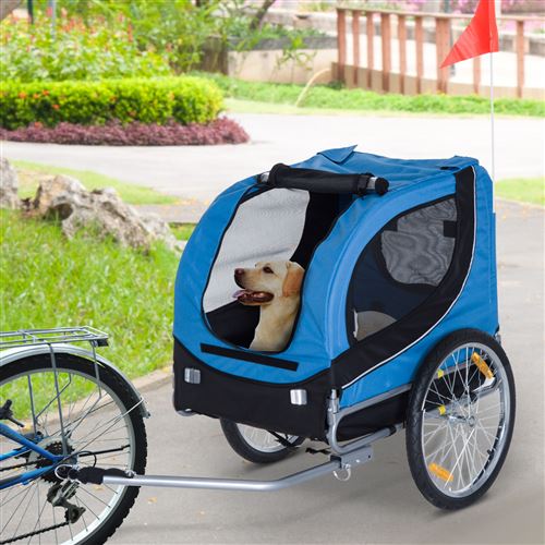 40 Sur Remorque Velo Pour Chien Animaux Avec 8 Reflecteurs Drapeau Bleu Noir Equipements Et Accessoires De Cyclisme Achat Prix Fnac