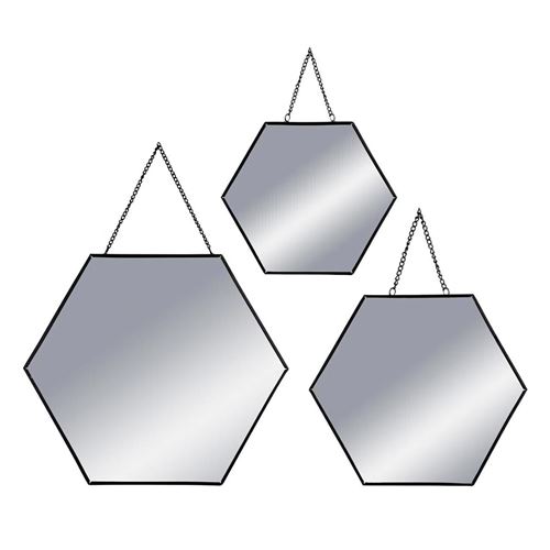 Paris Prix Noir Atmosphera Créateur D'intérieur - Lot De 3 Miroirs Métal "Hexagone" 29Cm