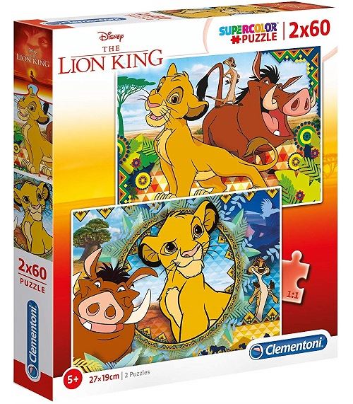Coffret de 2 puzzles 60 pieces le roi lion avec simba timon et pumba dans la savane - puzzle enfant disney