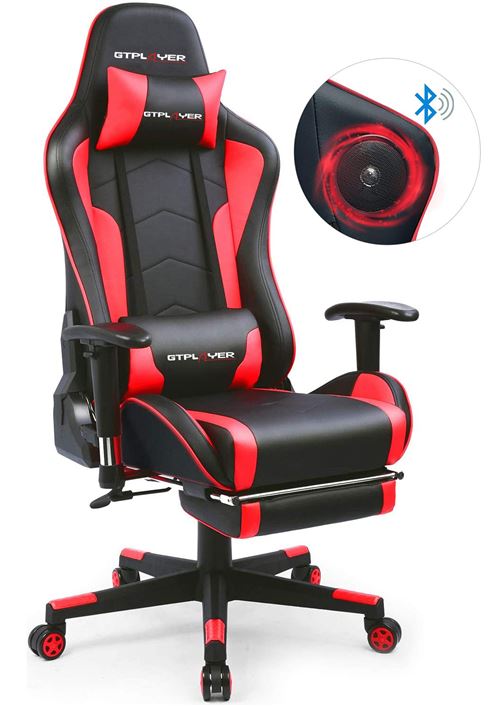 GTRACING Chaise Gaming de Bureau Fauteuil de Bureau Chaise Gamer Music avec Haut-Parleur Bluetooth, Réglable en Hauteur Design Ergonomique avec Repose-Pieds et Fonction Bascule