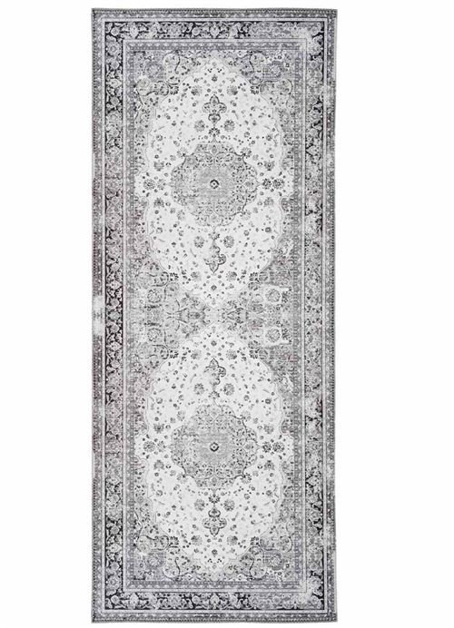 Tapis de couloir en polyester coloris noir et blanc - 80 x 200 x 1 cm -PEGANE-