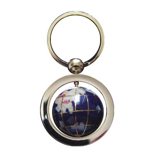 Unique Art 1-Inch Diameter Blue Lapis Ocean Gemstone World Globe Keychain with Gold Keyring