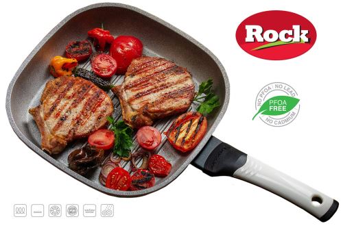 Oursson Poêle ROCK Grill Céramique Ecologique, 27х27 cm | Convient pour Tous Les Fours de Cuisson : gaz, électrique, induction & céramique, Blanc, PF2753P/IV