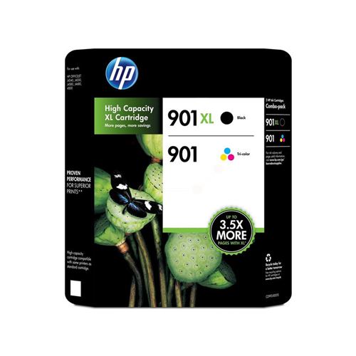 HP 901XL/901 Combo-pack - pack de 2 - haute capacité - noir, dye-based color (cyan, magenta, yellow) - originale - cartouche d'encre