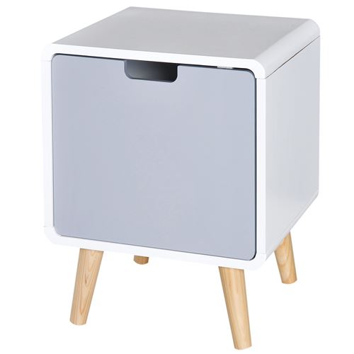 Table de nuit design scandinave 40L x 38l x 50H cm placard bois massif pin MDF blanc bleu gris