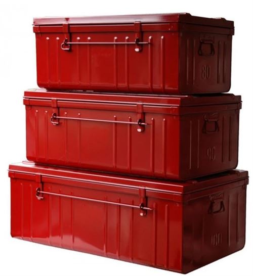 Pierre Henry - Set de 3 malles en acier Habitat 80 - 90 et 100 cm Rouge
