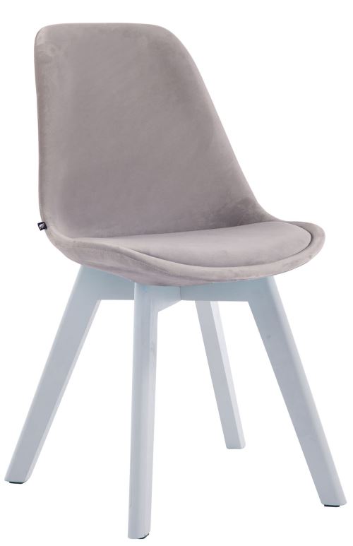 Chaise de visiteur Borneo V2 en velours avec Piètement en bois de hêtre Blanc - Assise Gris
