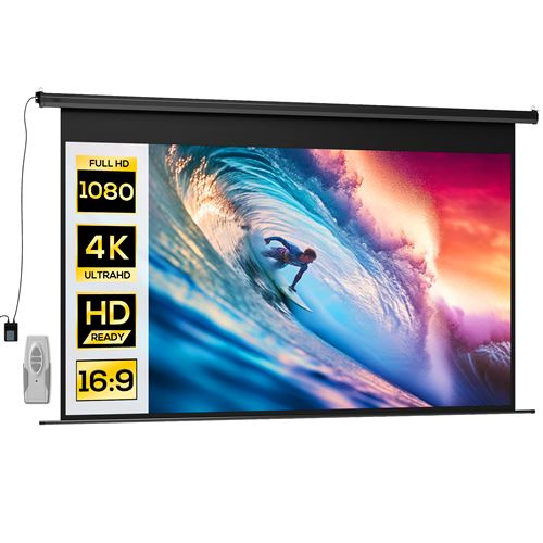 Non Communiqué Noir Écran De Projection Motorisé Home-Cinéma Format 16:9 120 Pouces 4K Hd Avec Télécommande