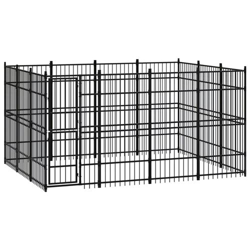 Meilleurs prix pour vidaXL Chenil d'extérieur pour chiens Acier 11,06 m², Noir, acier enduit de poudre, 384 x 288 x 200 cm (L x l x H)