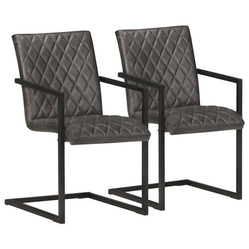 vidaXL Chaises de salle à manger cantilever 2 pcs Gris Cuir véritable