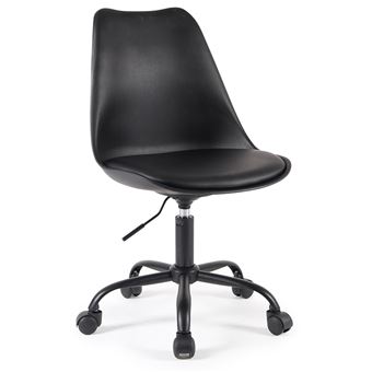 Chaise de Bureau Scandinave à roulettes avec hauteur réglable, coussin d'assise intégré et pied couleur assortie - Noir - 1