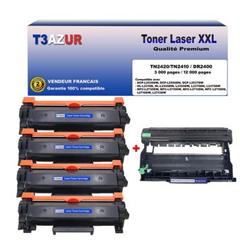 Toner T3AZUR 4 Toners compatibles avec Brother TN2420 pour Brother DCP- L2530DW, DCP-L2537DW, TN2420 - 3 000 pages 