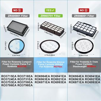 Filtres HEPA de Rechange ZR903701 pour Rowenta Silence Force
