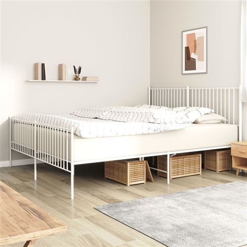 vidaXL Cadre de lit métal avec tête de lit/pied de lit blanc 200x200cm