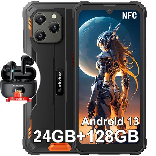 Smartphone Incassable Blackview BV5300 Plus Android 13 6,1 128 Go 6580mAh NFC Orange avec Blackview Airbuds 8