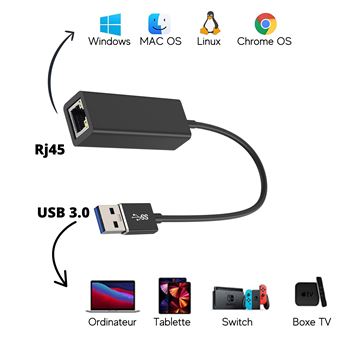 Adaptateur USB 3.0 vers Ethernet - Câble Ethernet vers USB - Port