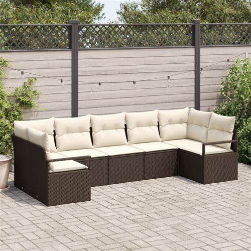 Non Communiqué Marron Ensemble De Canapé De Jardin 7 Pièces Avec Coussins Vidaxl, Canapé De Jardin 2 Places Avec Rangement Et Coussins
