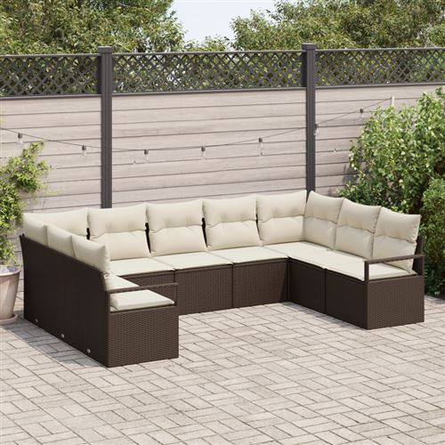 Non Communiqué Marron Set De Canapé De Jardin 9 Pièces Avec Coussins Rattan Poly, Canapé De Jardin 2 Places Avec Rangement Et Coussins