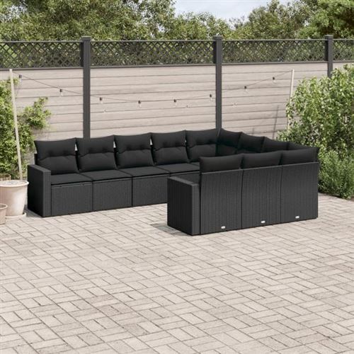 VIDAXL  Salon De Jardin 10 Pcs Avec Coussins Noir R&eacute;sine Tress&eacute;e