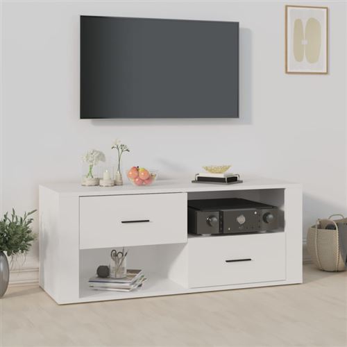 Meuble TV Blanc 100x35x40 cm Bois d ingénierie