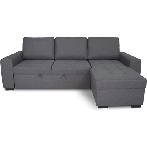 Canapé D'Angle Convertible Réversible Cathy 3 Places - Tissu Gris - L 242 X P 155 X H 85 Cm