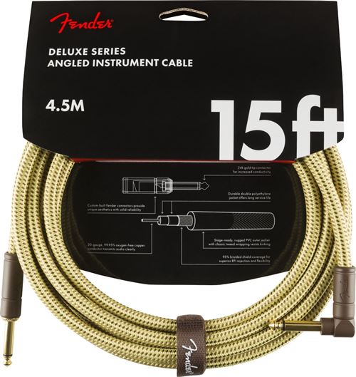 Câble jack Fender Deluxe Series Instrument, droit/coudé, Tweed - 4,5m