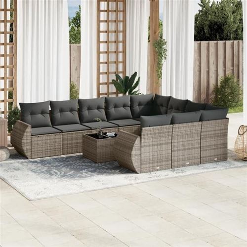 VIDAXL  Salon De Jardin 11 Pcs Avec Coussins Gris R&eacute;sine Tress&eacute;e