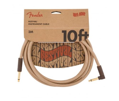 Câble jack Fender coudé Festival Instrument, Pure Hemp, Naturel - 3m