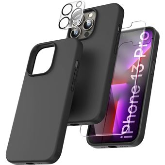 Pack Accessoires IPhone : Coque Silicone Noir + 2 Verres Trempés + Protections Caméra - Little Boutik - Neuf