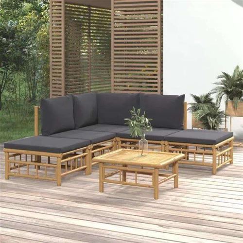 VIDAXL - Salon de jardin modulable - Bambou - Gris - 5 places - Image 2