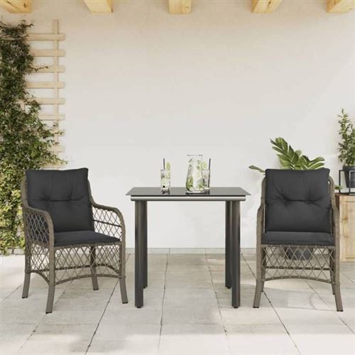 vidaXL - Ensemble de Bistro - 3 Pièces - Mobilier de Jardin avec Coussins - Moderne - Image 3
