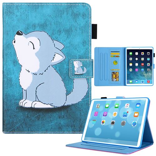 Etui en PU texture croisée antichute, réglable avec support loup mignon pour votre iPad mini (2021)