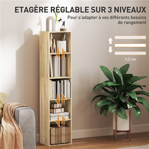 Étagère Bibliothèque 2 Niveaux Réglable HOMCOM - Dimensions 60x24x63 Cm, Effet Bois Naturel - Meuble De Rangement Pour Salon, Chambre, Bureau