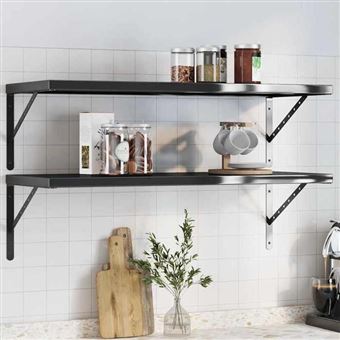 vidaXL Étagères murales 2 pcs 100x40 cm noir acier inoxydable, étagère flottante, étagère murale d'exposition, panneau 3214511 - 1