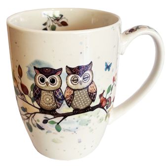 MUG ARRONDI 380 ML + BOITE OUVERTE PORTFOLIO COUPLE DE CHOUETTES - 1