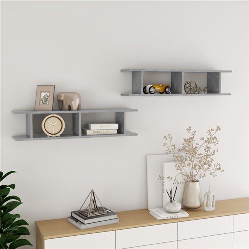 vidaXL Wandschappen 2 st 90x18x20 cm bewerkt hout betongrijs807200