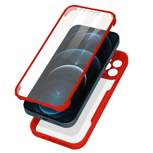 Avizar Coque pour iPhone 12 Pro Max Dos Plexiglas Avant Polymère Coins Renforcés Contour Rouge