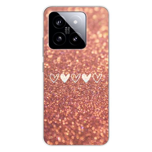Coque en silicone imprimée compatible Xiaomi 14 Pro Paillettes coeur