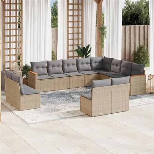 Non Communiqué Beige Vidaxl Salon De Jardin Avec Coussins 12 Pcs, Canapés De Terrasse, Ensemble De Meubles De Patio, Mobilier D'extérieur, 3258874